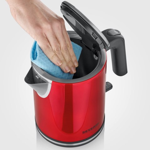 SEVERIN CZAJNIK ELEKTRYCZNY STALOWY, LAKIEROWANA CZERWIEŃ, ZAKRYTY ELEMENT GRZEJNY, OTWÓR XXL, WOLNY OD BPA, 1L, 2400W WK3427