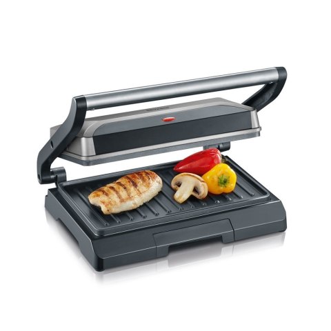SEVERIN GRILL KONTAKTOWY STAL, SZARY, WANIENKA NA TŁUSZCZ, WĄSKI DESIGN, POWŁOKA NIEPRZYWIERAJĄCA, MOC 800W KG 2394