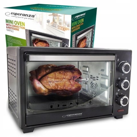 Mini piekarnik z konwekcją i rożnem Esperanza NAPOLI EKO006 (Pokrętło; 1600W; kolor czarny)