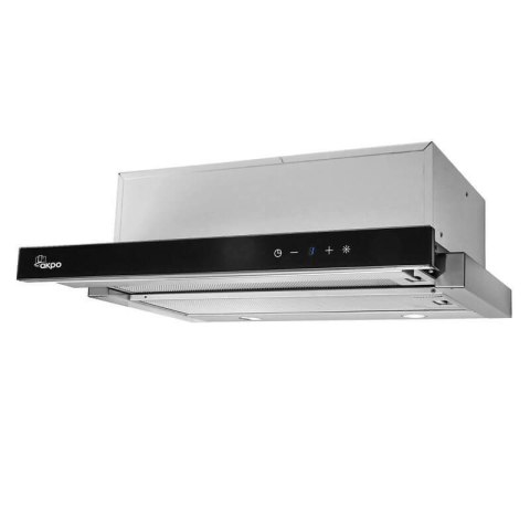 Okap podszafkowy teleskopowy AKPO WK-7 LIGHT GLASS TOUCH 60 INOX CZARNY front czarne szkło, dotykowy