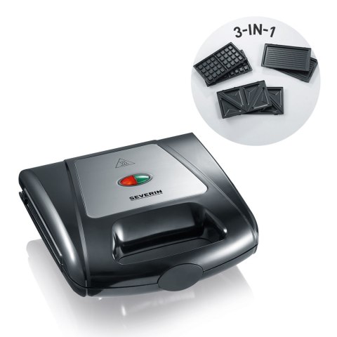 SEVERIN SANDWICH-TOSTER, 3 WYMIENNE NIEPRZYWIERAJĄCE PŁYTY DO KANAPEK, GRILLOWANIA I GOFRÓW, MOC 1000W SA2968