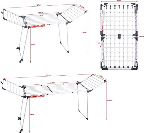 PROMIS SUSZARKA NA PRANIE ROZSUWANA + 2 SKRZYDŁA D