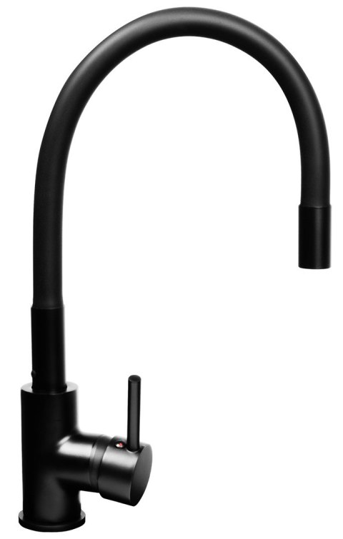 Czarny zestaw zlewozmywak z baterią giętką - zlew MAIDSINKS BALI (62x44) 1B1D czarny + bateria Flessi Black Edition czarna