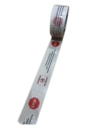 BSTech Taśma klejąca, pakowa z nadrukiem, 48x100m. "Taśma bezpieczenstwa STOP".