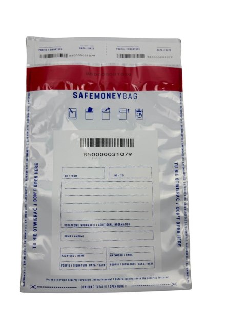 SAFEMONEYBAG Koperty bezpiecznie depozytowe biała B5 190mmx260mm+35mm 100 szt