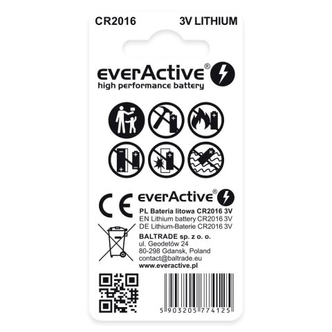 EVERACTIVE BATERIE LITOWE MINI CR2016 BLISTER 2 SZT. CR20162BL