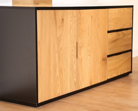 Biurko z blatem obrotowym i komodą NEIL czarny/dąb