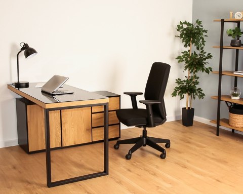 Biurko z blatem obrotowym i komodą NEIL czarny/dąb