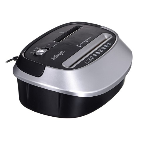 Niszczarka Activejet ASH-1201D, P-3, 25 l, ścinki 5x38 mm, 12 kartek, czarno-srebrna.