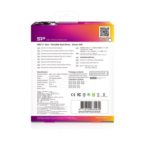 Dysk zewnętrzny Silicon Power Armor A30 SP020TBPHDA30S3K (2 TB ; 2.5"; USB 3.1; 5400 obr/min)