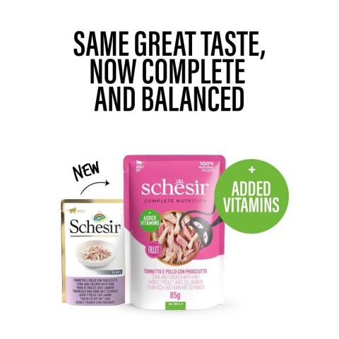 SCHESIR dla kotów Adult Tuńczyk z Kurczakiem i Szynką 85g