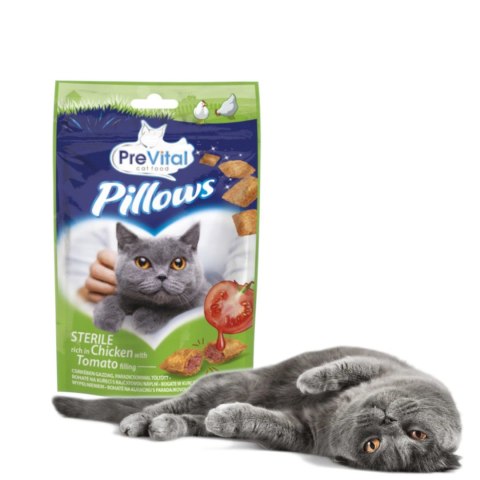 PREVITAL Sterile - Poduszeczki bogate w kurczaka, z pomidorowym nadzieniem - uzupełniająca karma dla dorosłych kotów - 60g