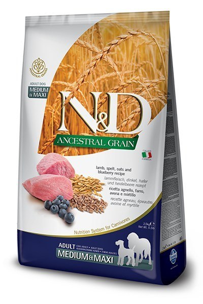 FARMINA N&D Ancestral Grain Lamb & Blueberry Adult Medium & Maxi - sucha karma dla psa - 12kg