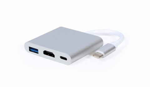 GEMBIRD GEMBIRD MULTI ADAPTER USB TYP-C (M) -> USB TYP-C; USB 3.0; HDMI SREBRNY