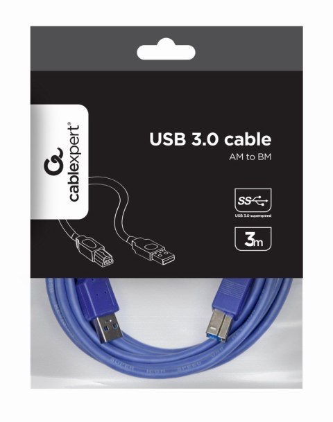 Kabel GEMBIRD CCP-USB3-AMBM-10 (USB 3.0 M - USB 3.0 Typu B M; 3m; kolor niebieski)