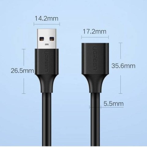 Ugreen kabel przedłużacz przejściówka USB 3.0 (żeński)-USB 3.0 (męski) 2m US129 (czarny)