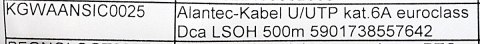 Alantec Kabel U/UTP kat.6A, sieciowy, LSOH, Dca 4x2x23 AWG, 10Gb/s, 700 MHz, szary, 500m (KIU6ALSOH500D)