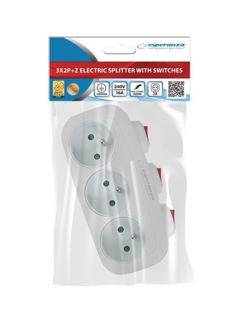 ESPERANZA ROZGAŁĘŹNIK ELEKTRYCZNY 3 GNIAZDA Z WYŁĄCZNIKAMI BIAŁY ELK307W