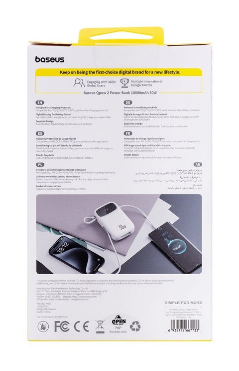 Powerbank Baseus QPow 2 10000mAh 30W 2xUSB-C (biały)