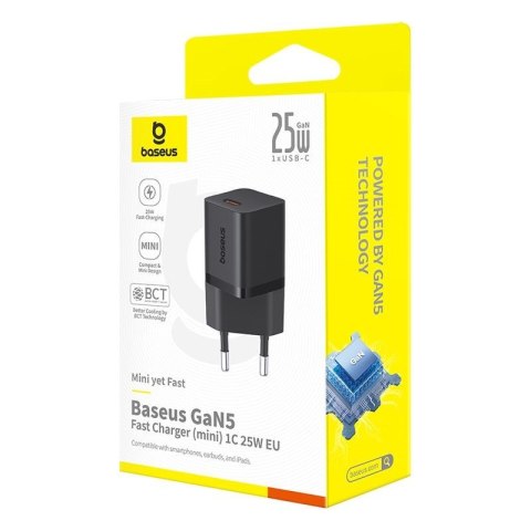 Ładowarka Baseus GaN5mini 1C 25W+kabel USB-C czarny