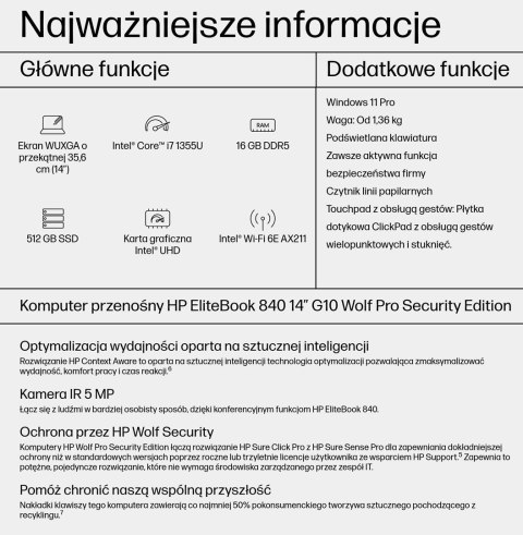 HP EliteBook 840 G10 i7-1355U 14.0"WUXGA IPS 1000nits AG Sure View Refect 16GB DDR5 SSD512 IrisXe 4G_LTE 51Wh W11Pro 3Y OnSite (
