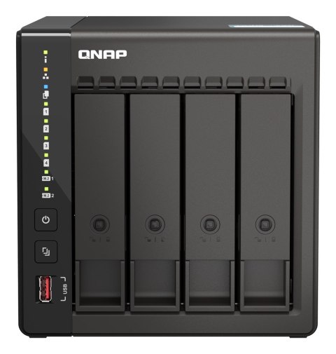 Qnap TS-453E-8G, Tower, 4 x 2.5"/3.5" SATA , Intel Celeron J6412 4C/4T, 8 GB DDR4 onboard not expandable, 2 x 2.5GbE, External a