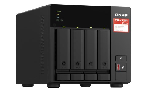 Qnap TS-473A-8G, Tower, 4 x 2.5"/3.5" SATA , AMD Ryzen V1500B 4C/8T, 8GB DDR4 (Max. 64GB), 2 x 2.5GbE, optional 10GbE, Single PS