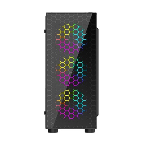 GEMBIRD OBUDOWA FORNAX 500 MIDI-TOWER (2X USB 3.1, 1X USB 2.0, HD AUDIO, SZKLANY PANEL BOCZNY, PODŚWIETLENIE ARGB) CZARNA
