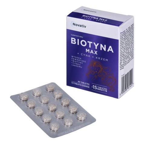 Novativ Biotyna MAX+Cynk+Krzem 60 tabletek + 15 tabletek gratis