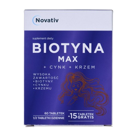Novativ Biotyna MAX+Cynk+Krzem 60 tabletek + 15 tabletek gratis