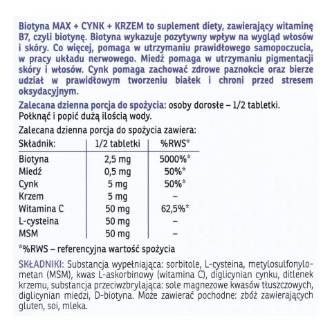 Novativ Biotyna MAX+Cynk+Krzem 60 tabletek + 15 tabletek gratis