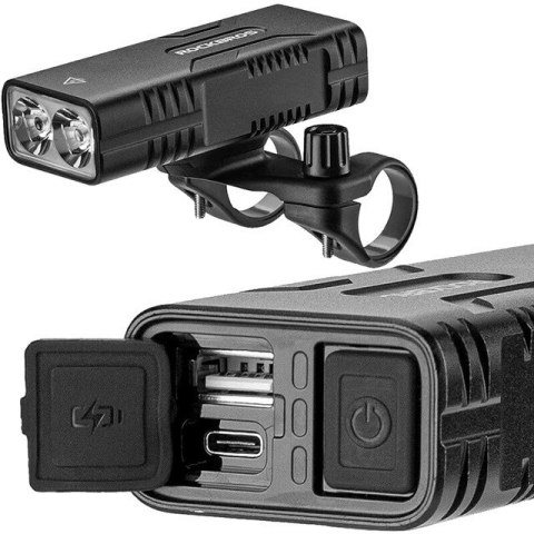 Lampka rowerowa Rockbros 24310002001 850 lm z funkcją powerbanku + kabel USB-C - USB-A - czarna