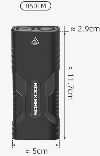 Lampka rowerowa Rockbros 24310002001 850 lm z funkcją powerbanku + kabel USB-C - USB-A - czarna