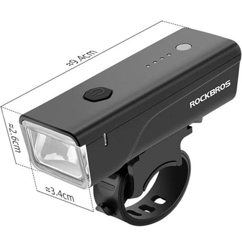 Lampka rowerowa przednia Rockbros 24510003001 260 lm + kabel USB-C - USB-A - czarna