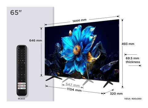 Telewizor TCL 65P7K QLED 65'' 4K Ultra HD Google TV Dolby Atmos DVB-T2 Metaliczny
