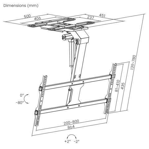 MACLEAN UCHWYT ELEKTRYCZNY DO TV, SUFITOWY, OBSŁUGA TUYA, MAX. VESA 800X400, DLA TV 43-86", MAX. 45KG MC-110 T