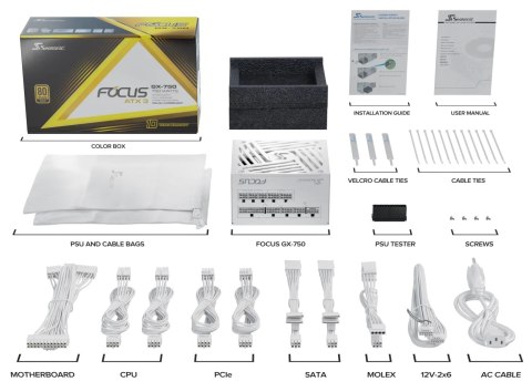 Zasilacz PSU 750W Seasonic FOCUS-GX-750-V4-WHITE ATX 3.1 80+ Gold