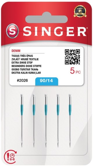 Igła SINGER N2026S -14/90-16/100 blister 5szt jeans