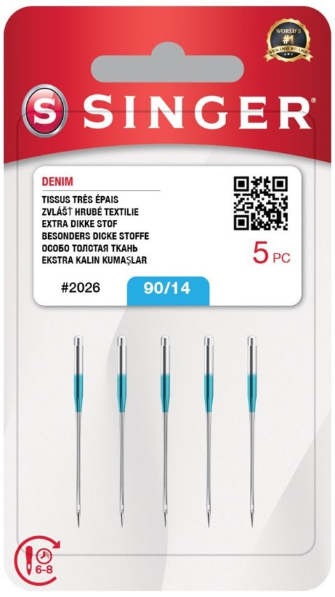 Igła SINGER N2026S -14/90-16/100 blister 5szt jeans