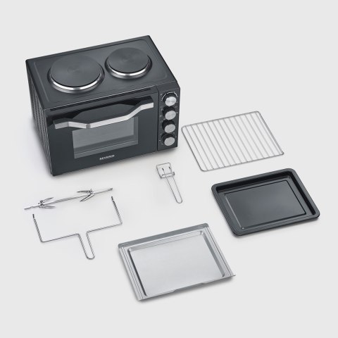 SEVERIN MINI PIEKARNIK Z PŁYTAMI DO GOTOWANIA, ZAKRES TEMP. 100°C-230°C, TIMER DO 120 MIN, 30 L, 1500W TO2074