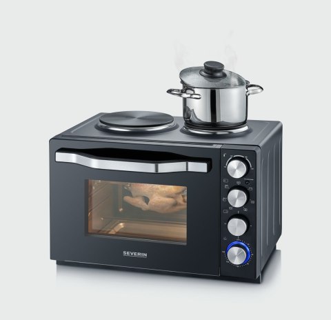 SEVERIN MINI PIEKARNIK Z PŁYTAMI DO GOTOWANIA, ZAKRES TEMP. 100°C-230°C, TIMER DO 120 MIN, 30 L, 1500W TO2074