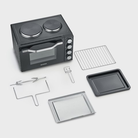 SEVERIN MINI PIEKARNIK Z PŁYTAMI DO GOTOWANIA, ZAKRES TEMP. 100°C-230°C, TIMER DO 120 MIN, 30 L, 1500W TO2074