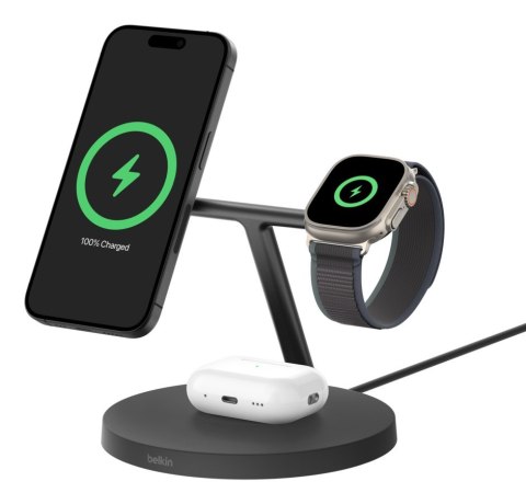 BELKIN BOOSTCHARGE PRO 3IN1 MAGSAFE 15W QI2,CZARNA