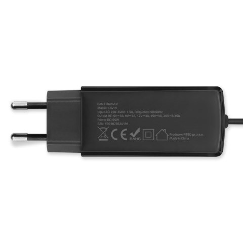 QOLTEC ŁADOWARKA SIECIOWA 65W GAN | 5-20V | 3-3.25A | USB 3.1