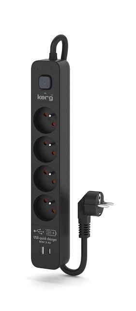 Listwa zasilająca KERG z wyłącznikiem-4 gniazda USBC+USBA 16A 5m ; czarny