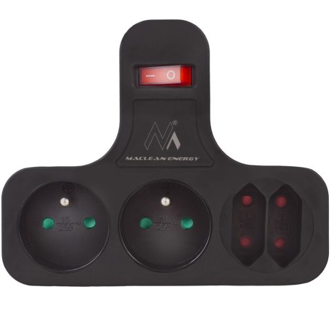 MACLEAN GNIAZDKO PRĄDOWE, POCZWÓRNE Z WYŁĄCZNIKIEM, NÓŻKĄ STABILIZUJĄCĄ, TYPU E, 2X2,5A, 2X16A MCE224 E/B