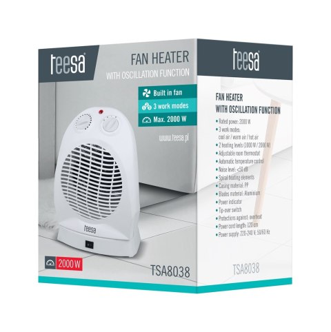 TEESA TERMOWENTYLATOR Z FUNKCJĄ OSCYLACJI 1KW/2KW BIAŁY TSA8038
