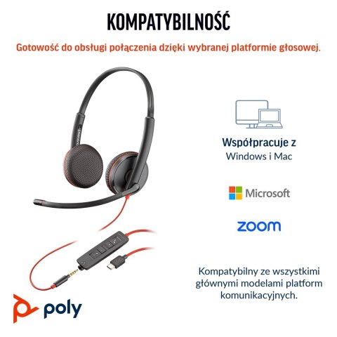 Poly Blackwire 3225 Stereo USB-C Headset +3.5mm Plug +USB-C/A Adapter (Bulk) 8X229A6